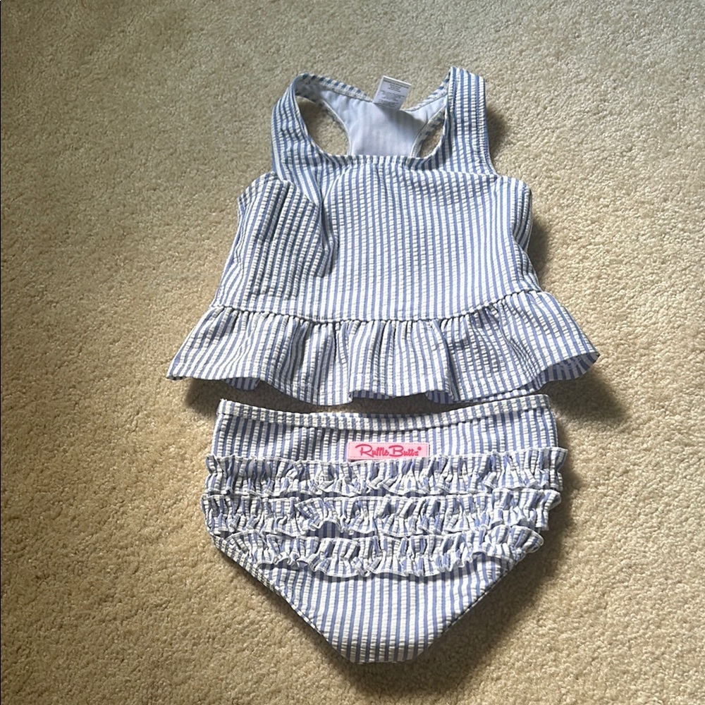 Ruffle Butts Blue and White Striped Tankini Swimsuit